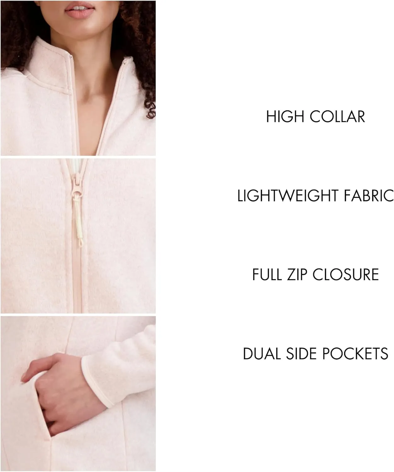 BEARPAW Women's High Neck Zip Up Tech Knit Jacket with Pockets