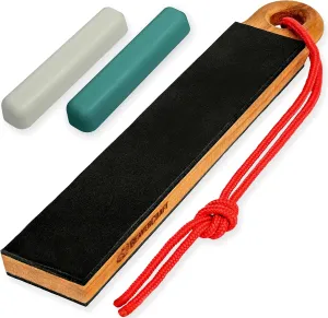 BeaverCraft Leather Strop for Knife Sharpening LS9P02 - Stropping Kit with Polishing Compound - Leather Knife Sharpener - Honing Strop Block 2-sided