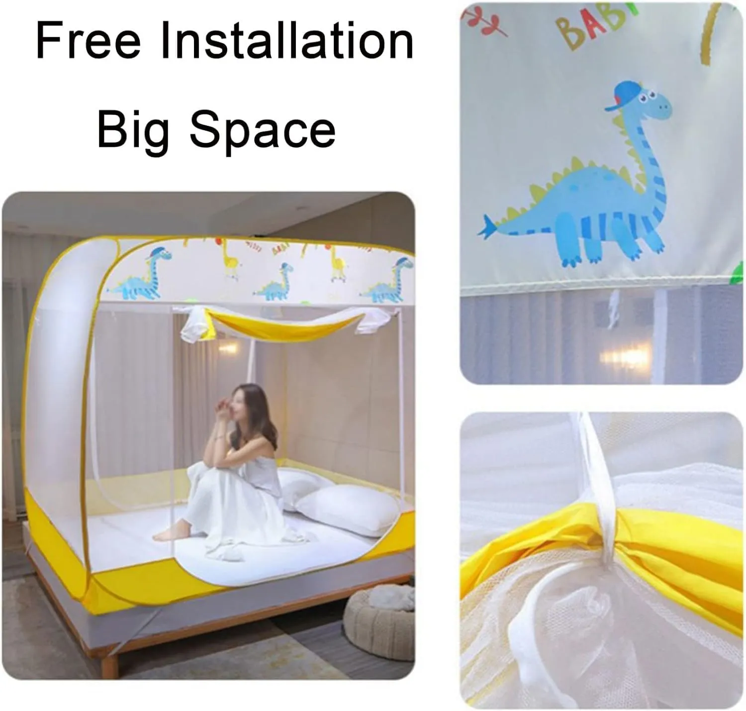 Bedspread Mosquito Net, Foldable Three-Door Mosquito Net with Bottom, Effectively Prevent Mosquito Bites(1.5 * 2.0m)