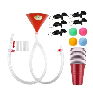 Beer Bong Funnel Mega Party Pack - Double Header, 4 Beer Pong Balls, 20 16oz Cups Beer Pong Set, 5 Shotgun Tool Bottle Opener Keychain, 5 Mouthpieces, 2 Extra Long 2.5 feet (30 inch) Kink Free Tube