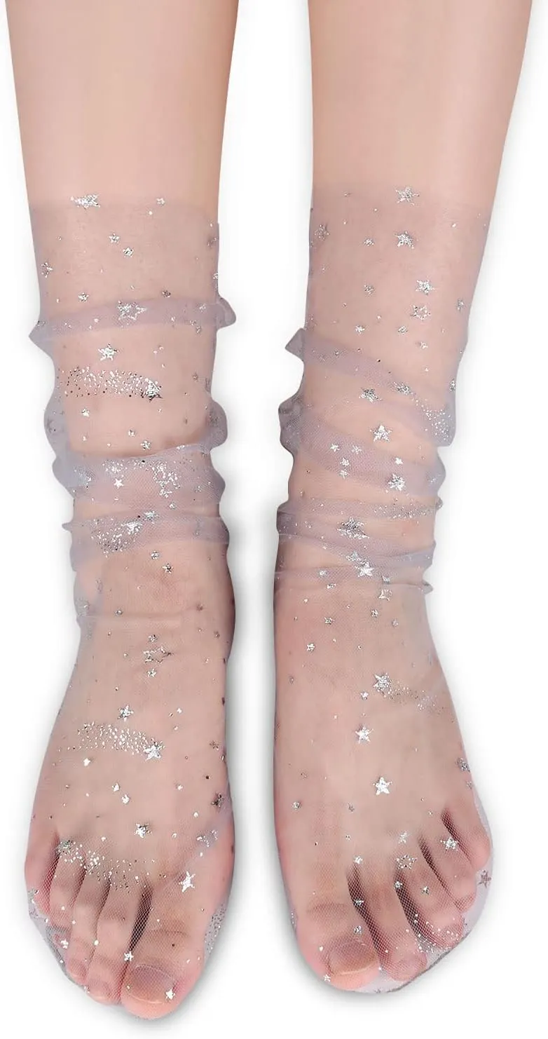 Benefeet Sox Lace Sheer Socks Women Fashion Girls Tulle Socks Novelty Slouch Mesh Socks Ankle Loose Clear Socks Gifts