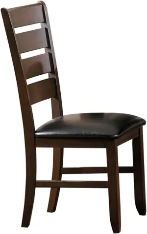 Benjara Faux Leather Upholstered Wooden Side Chair with Ladder Back Design, Set of 2, Brown