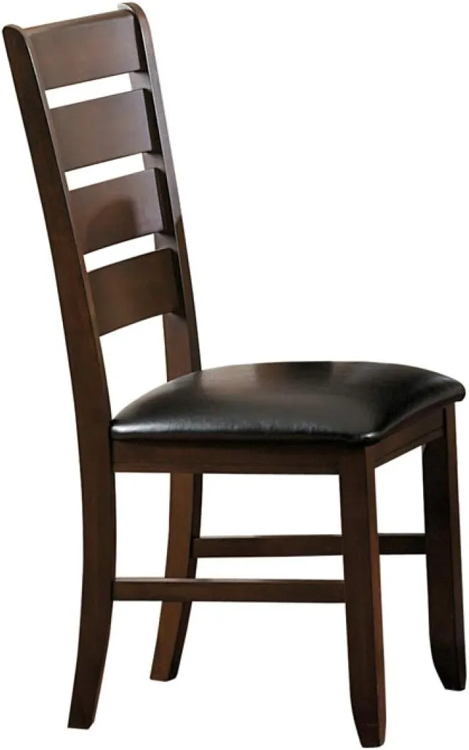 Benjara Faux Leather Upholstered Wooden Side Chair with Ladder Back Design, Set of 2, Brown