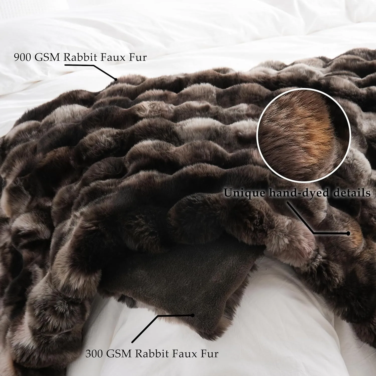 BENVWE Fluffy Faux Fur Throw Blanket for Couch, Soft Plush Thick Cozy Fuzzy Luxury Minky Bubble Blanket for Home Living Room Decor Gift for Women, Tie-dye Coffee, 50" x 60", 1100GSM