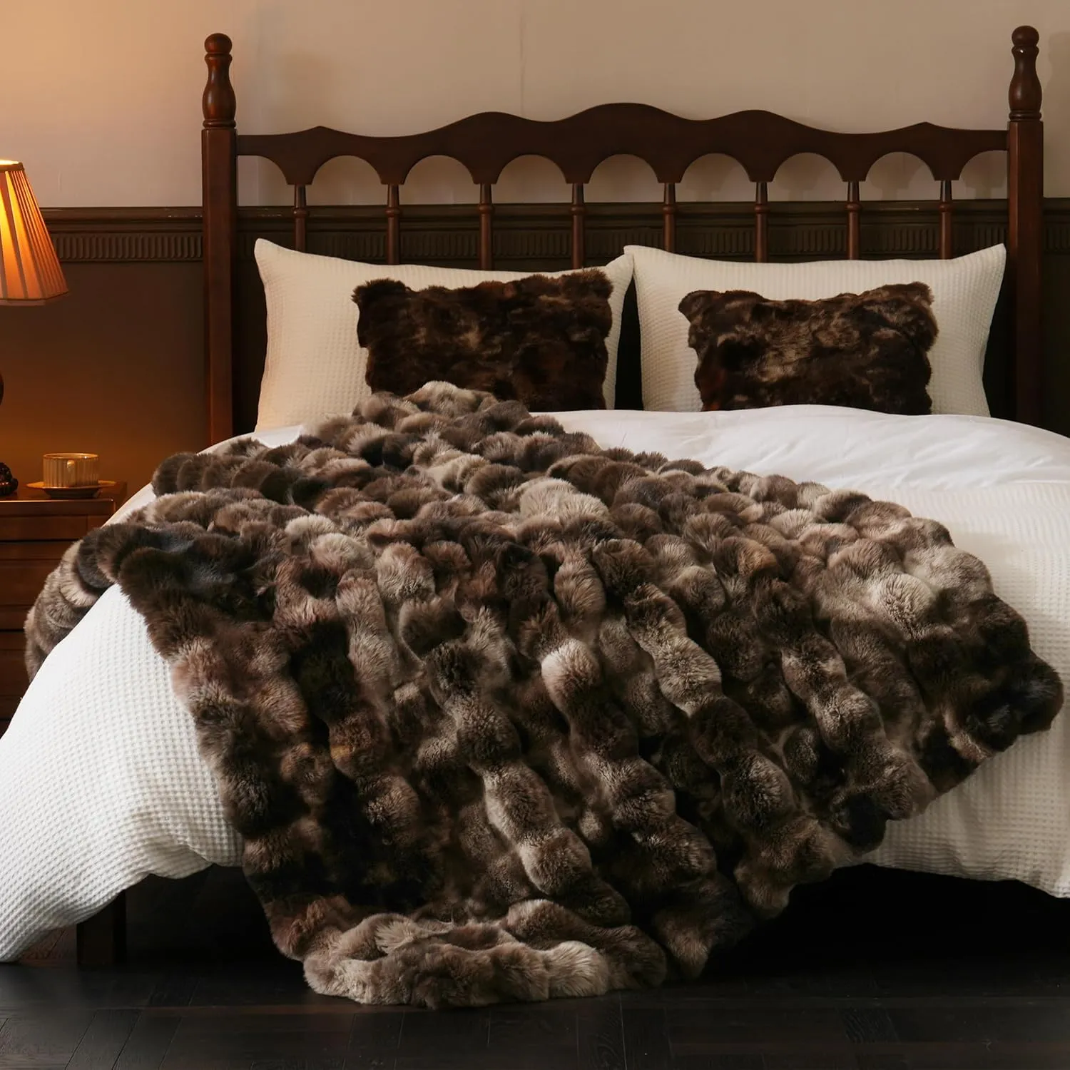 BENVWE Fluffy Faux Fur Throw Blanket for Couch, Soft Plush Thick Cozy Fuzzy Luxury Minky Bubble Blanket for Home Living Room Decor Gift for Women, Tie-dye Coffee, 50" x 60", 1100GSM