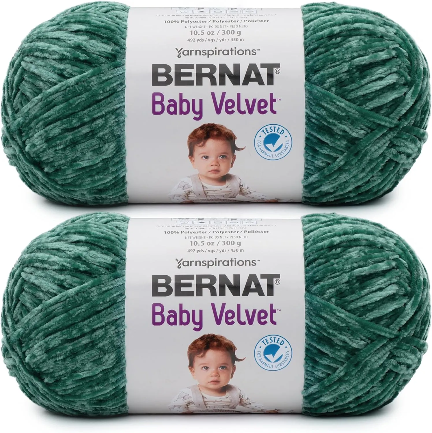 Bernat Baby Velvet BB Emerald Yarn - 2 Pack of 300g/10.5 oz - 100% Polyester - #4 Worsted (Medium) - 492 Yards - Knitting/Crochet