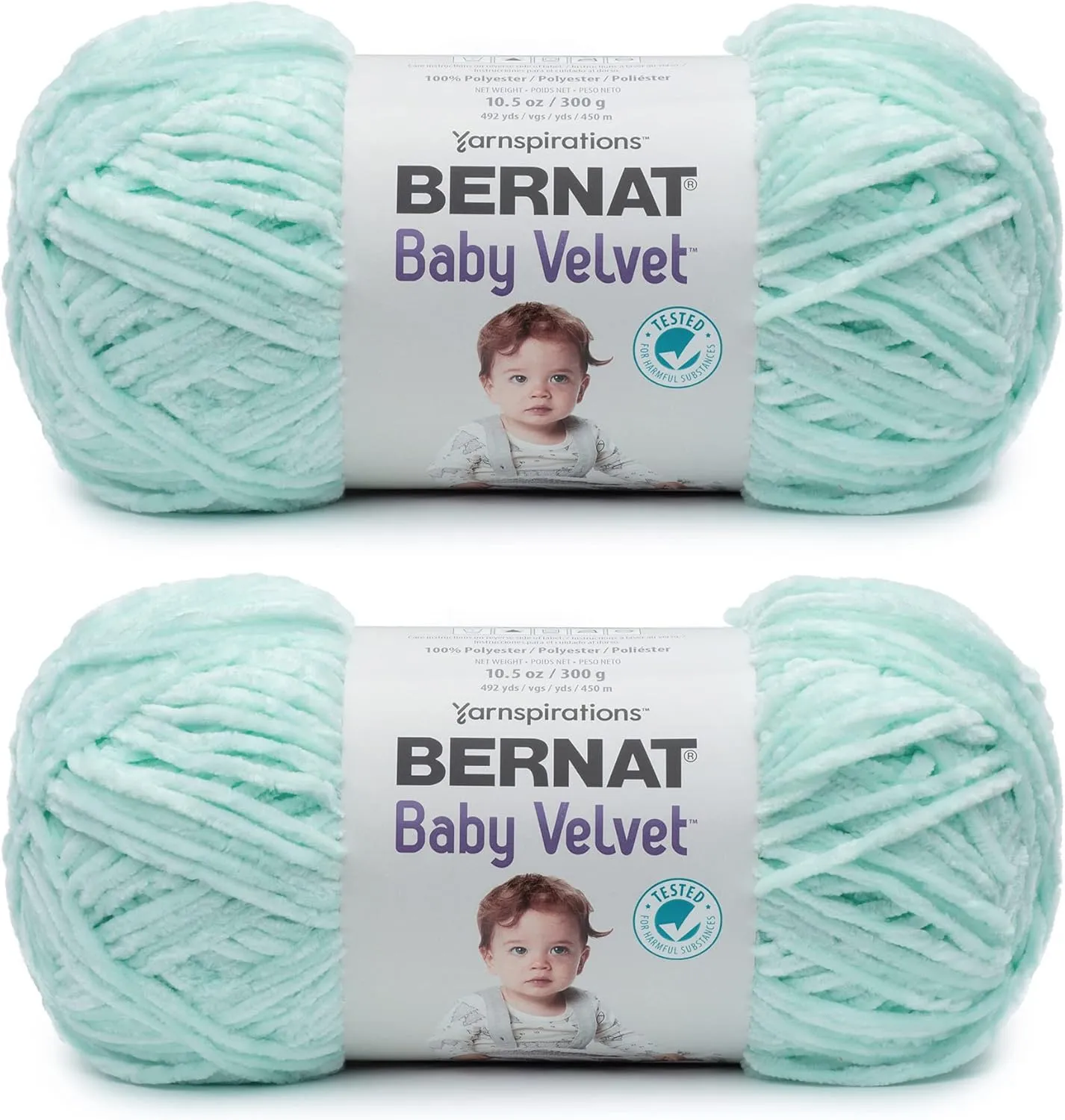 Bernat Baby Velvet Bleached Aqua Yarn - 2 Pack of 300g/10.5oz - Polyester - 4 Medium (Worsted) - 492 Yards - Knitting/Crochet, Lichen