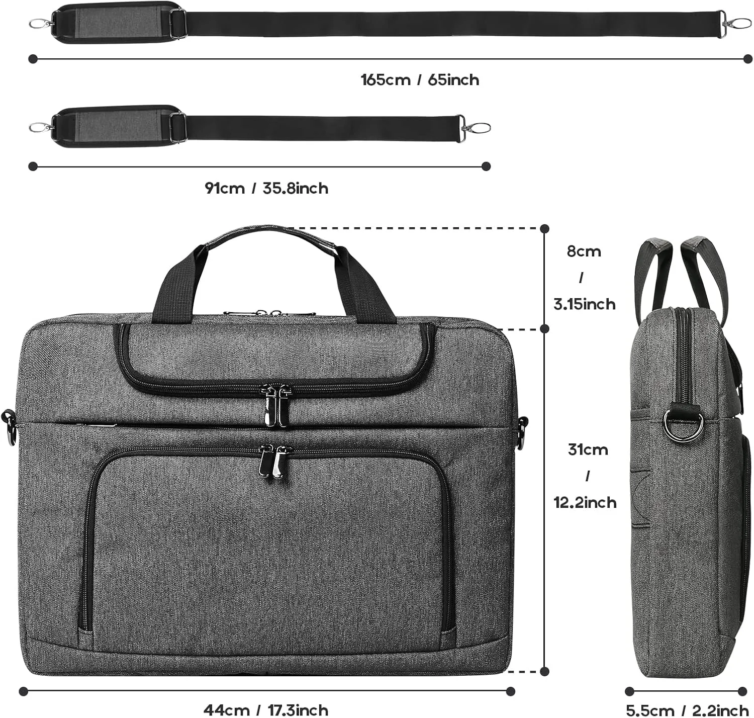 BERTASCHE Laptop Bag 17.3 inch for Men, Laptop Case Computer Bag for Work Business Trip Laptop Carrying Case w/Shoulder Strap Grey