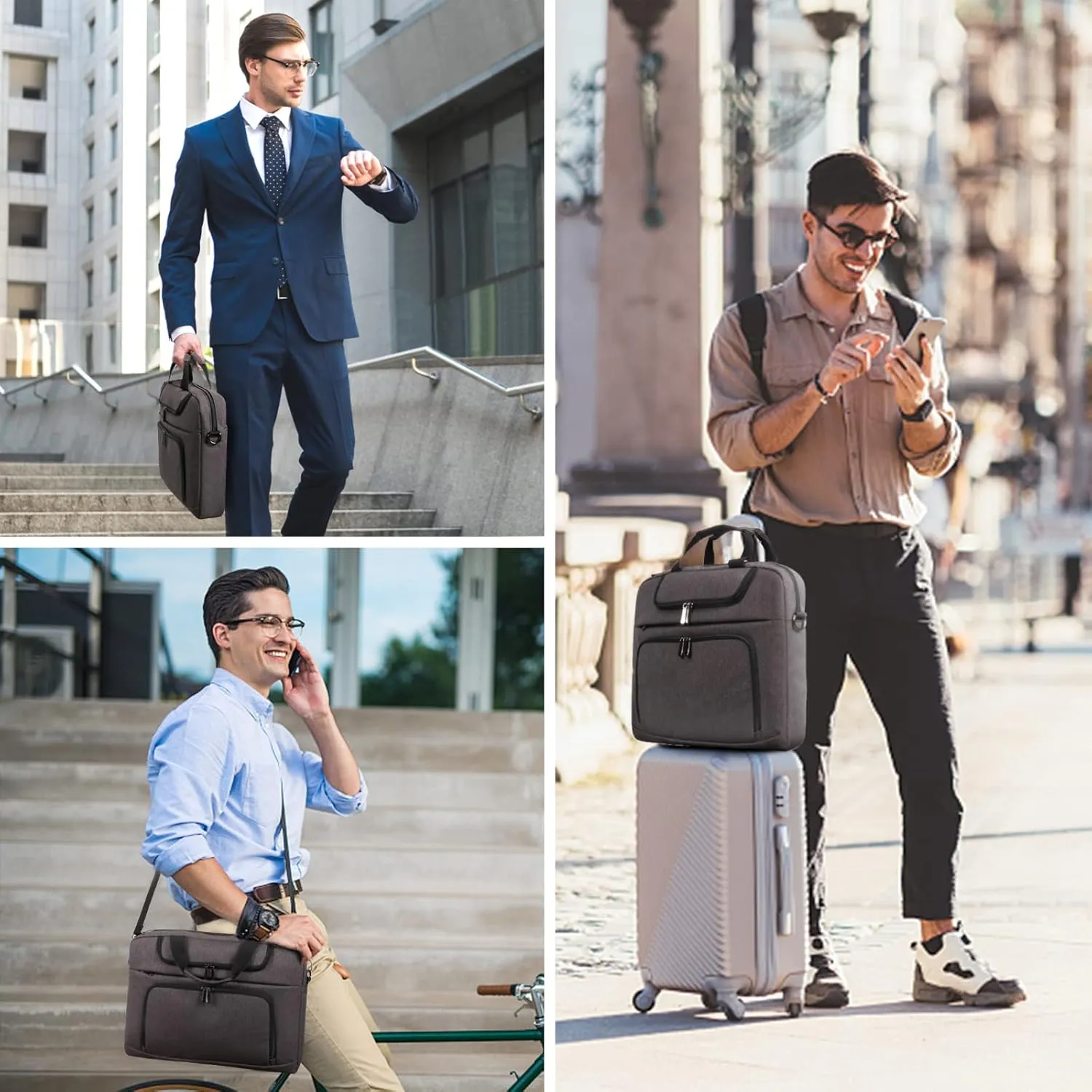BERTASCHE Laptop Bag 17.3 inch for Men, Laptop Case Computer Bag for Work Business Trip Laptop Carrying Case w/Shoulder Strap Grey