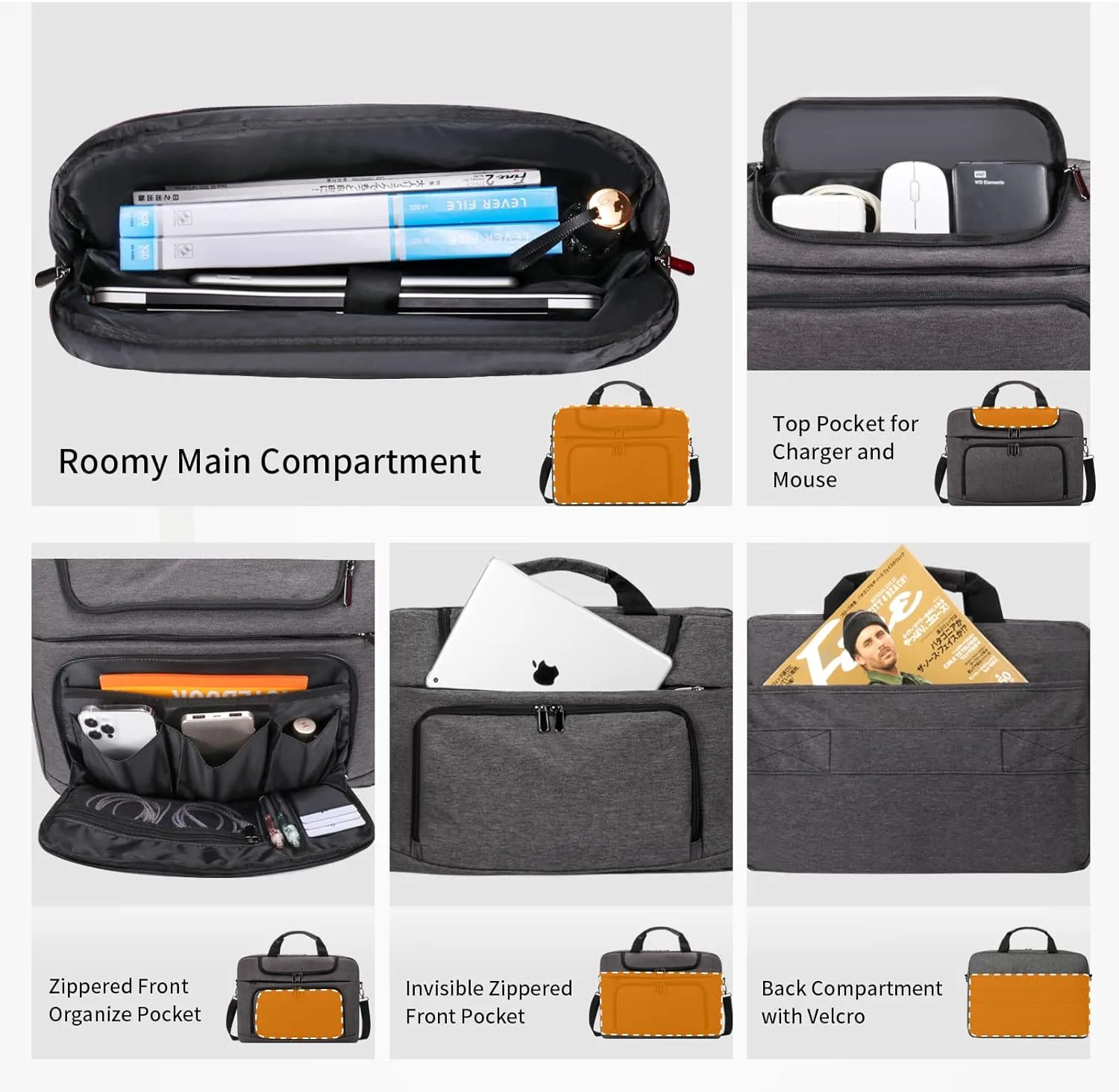 BERTASCHE Laptop Bag 17.3 inch for Men, Laptop Case Computer Bag for Work Business Trip Laptop Carrying Case w/Shoulder Strap Grey