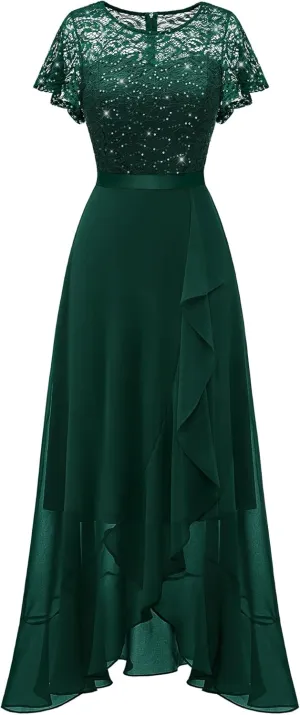 BeryLove Formal Dresses for Women 2025 Wedding Guest with Slit Cocktail Elegant Lace Long Prom Dress