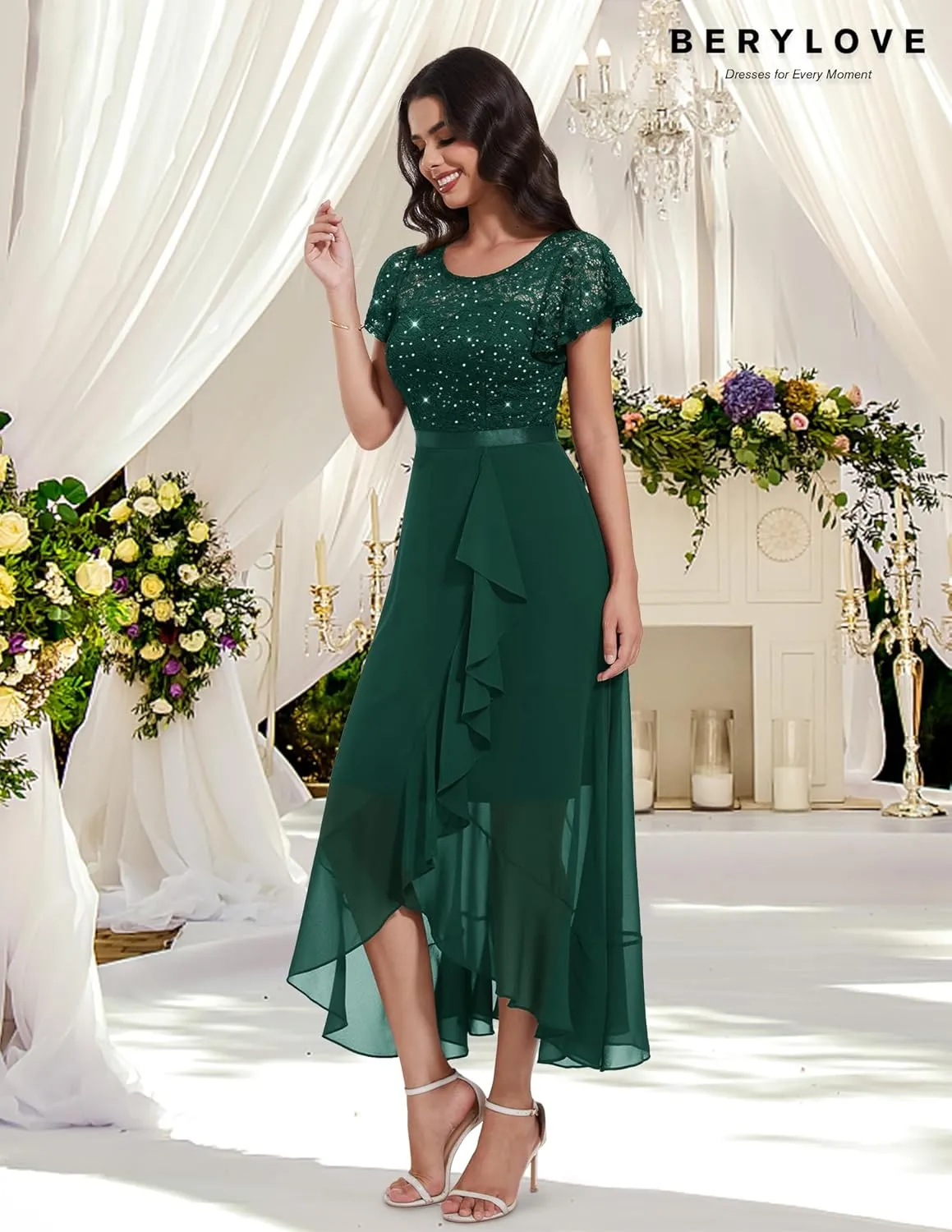 BeryLove Formal Dresses for Women 2025 Wedding Guest with Slit Cocktail Elegant Lace Long Prom Dress