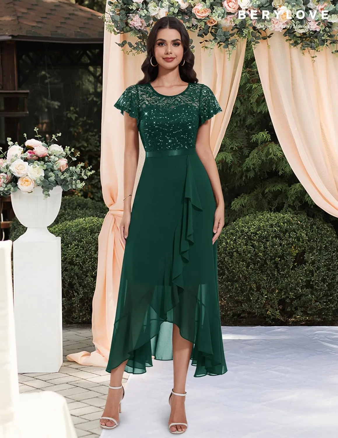 BeryLove Formal Dresses for Women 2025 Wedding Guest with Slit Cocktail Elegant Lace Long Prom Dress