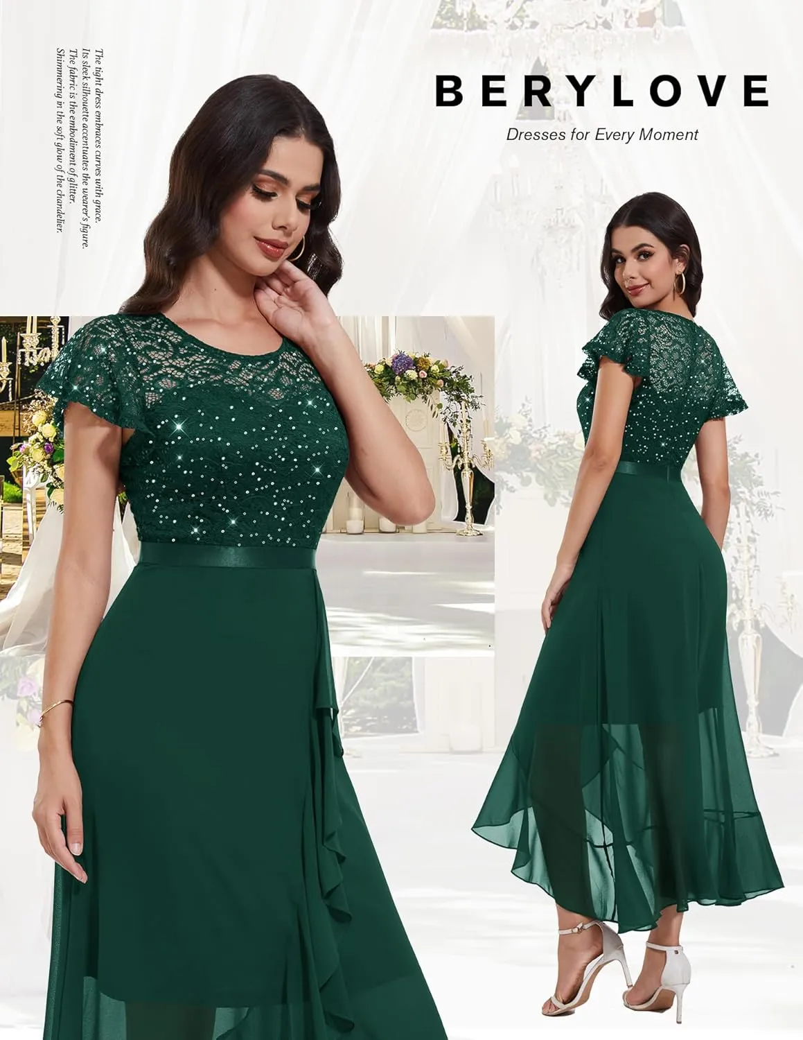 BeryLove Formal Dresses for Women 2025 Wedding Guest with Slit Cocktail Elegant Lace Long Prom Dress