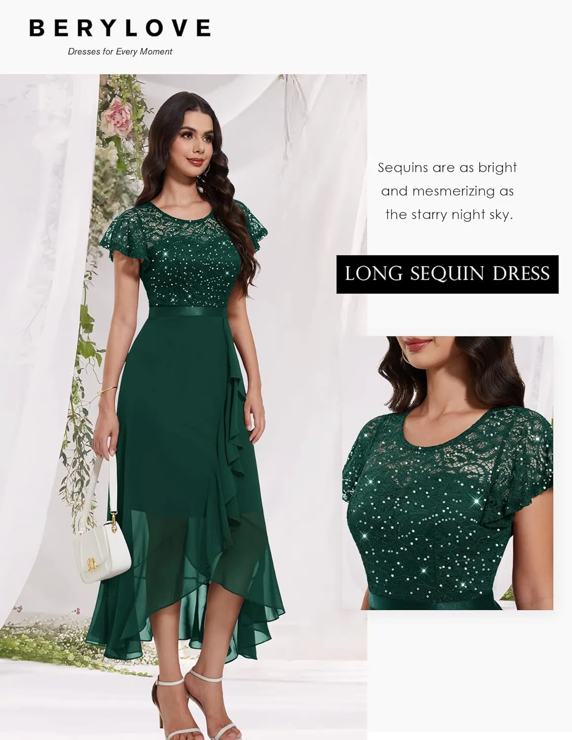 BeryLove Formal Dresses for Women 2025 Wedding Guest with Slit Cocktail Elegant Lace Long Prom Dress