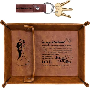 Best Husband Ever Gifts for Him, PU Leather Valet Tray and Keychain, Gifts for Men Him Boyfriend from Wife, Birthday Gifts Ideas, Father Day for Husband Gift