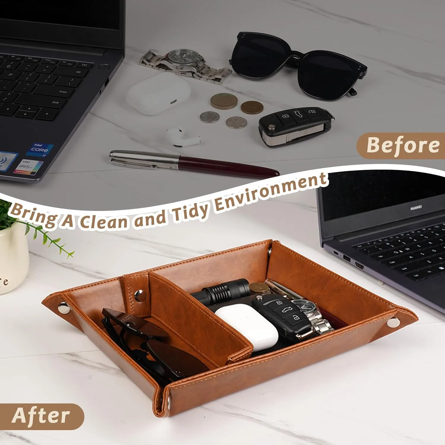 Best Husband Ever Gifts for Him, PU Leather Valet Tray and Keychain, Gifts for Men Him Boyfriend from Wife, Birthday Gifts Ideas, Father Day for Husband Gift