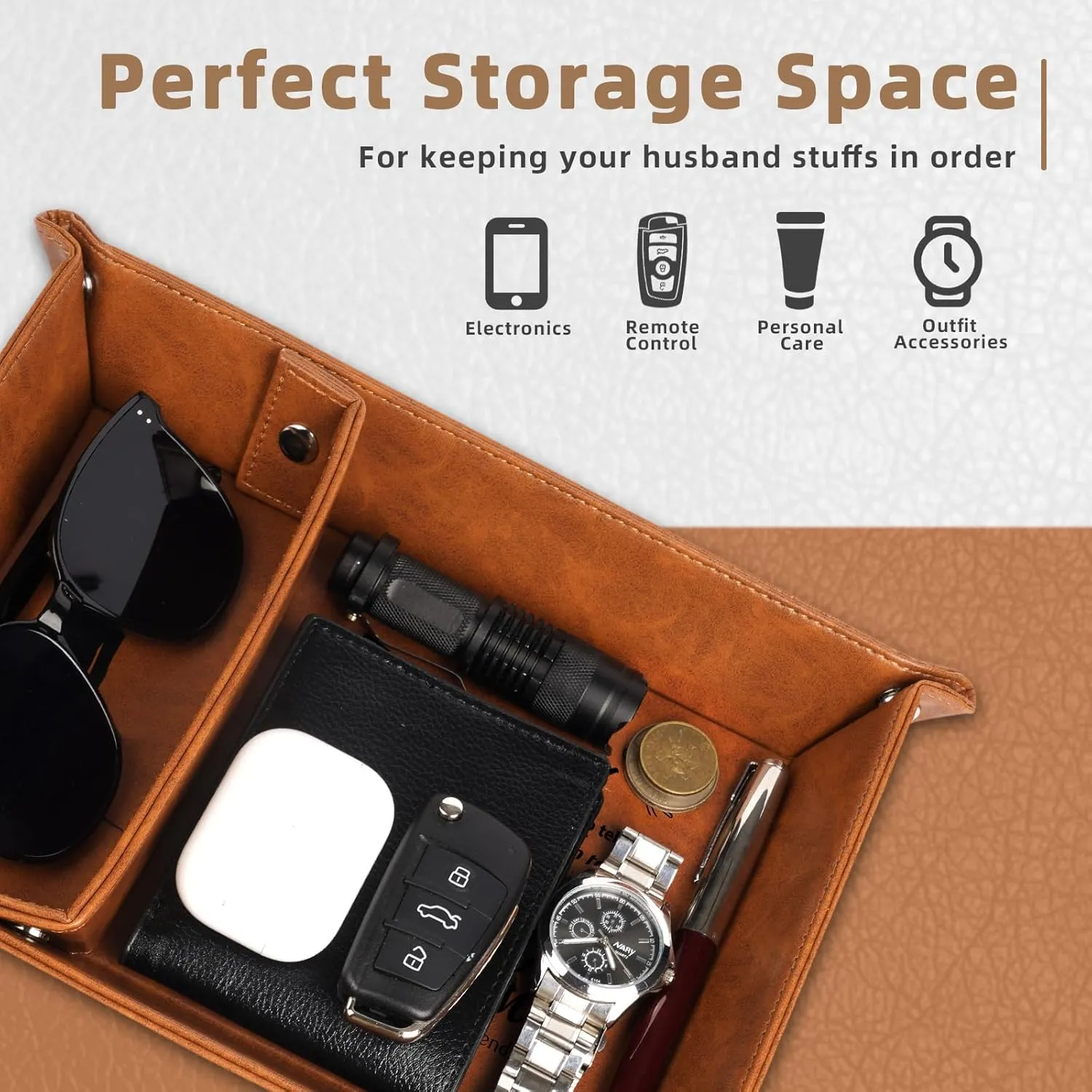 Best Husband Ever Gifts for Him, PU Leather Valet Tray and Keychain, Gifts for Men Him Boyfriend from Wife, Birthday Gifts Ideas, Father Day for Husband Gift