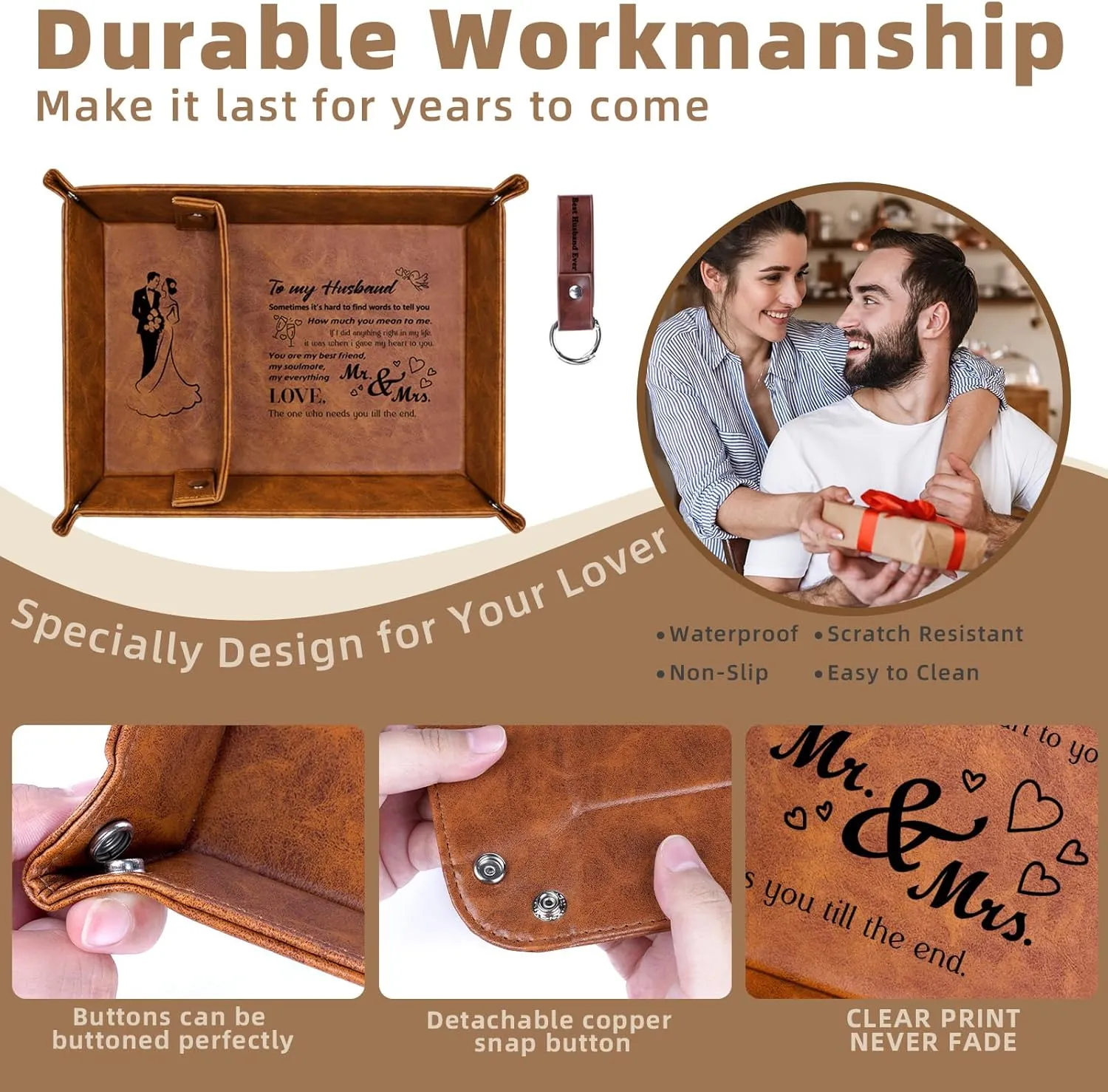 Best Husband Ever Gifts for Him, PU Leather Valet Tray and Keychain, Gifts for Men Him Boyfriend from Wife, Birthday Gifts Ideas, Father Day for Husband Gift
