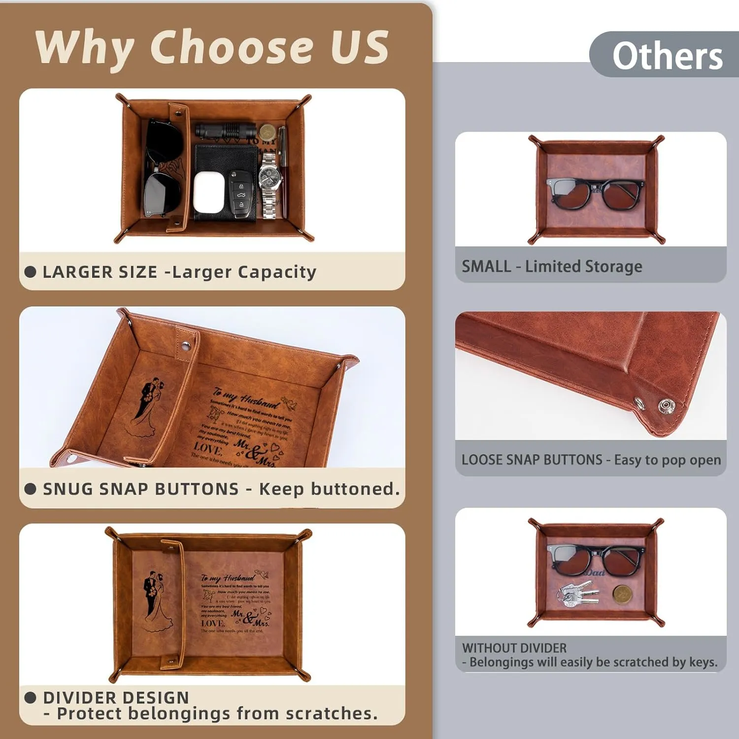 Best Husband Ever Gifts for Him, PU Leather Valet Tray and Keychain, Gifts for Men Him Boyfriend from Wife, Birthday Gifts Ideas, Father Day for Husband Gift
