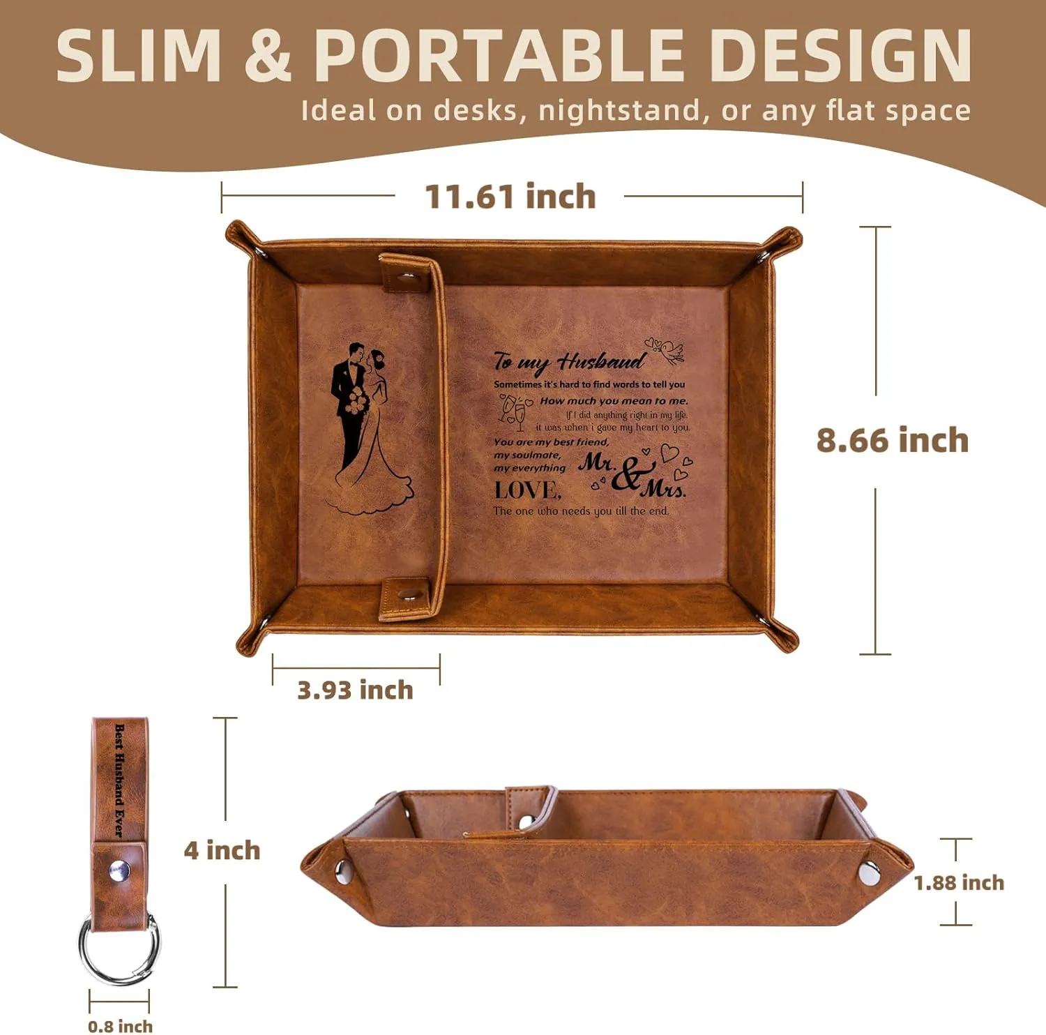 Best Husband Ever Gifts for Him, PU Leather Valet Tray and Keychain, Gifts for Men Him Boyfriend from Wife, Birthday Gifts Ideas, Father Day for Husband Gift