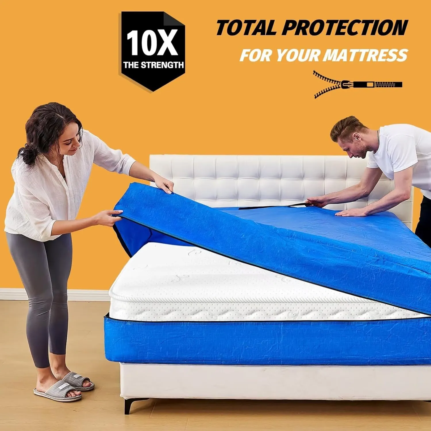 BETU Mattress Bags for Moving, Mattress Protector Waterproof Mattress Cover Full XL Size Storage Bags with 8 Heavy-Duty Handles and Zipper for Bed Extra Thick Large Reusable (82"x57"x15" Blue)