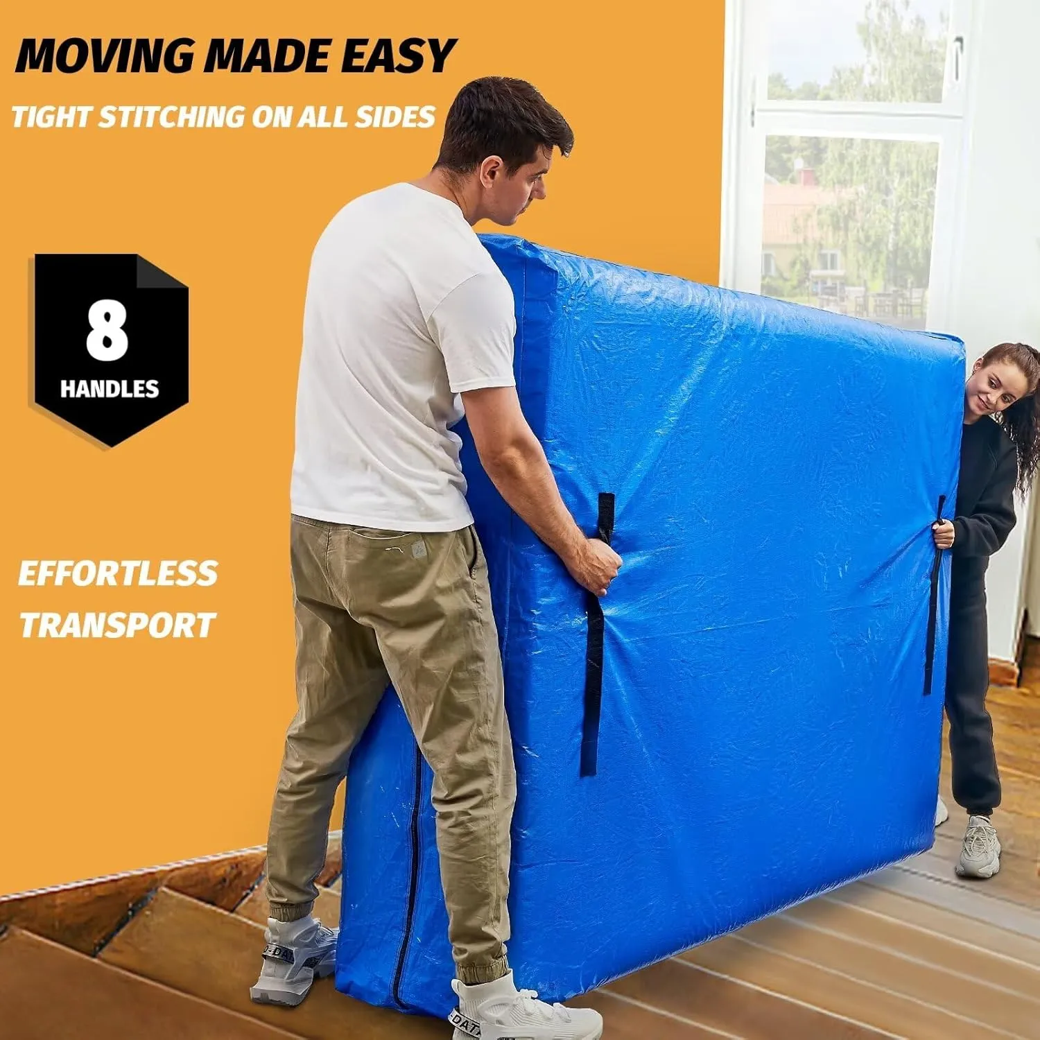 BETU Mattress Bags for Moving, Mattress Protector Waterproof Mattress Cover Full XL Size Storage Bags with 8 Heavy-Duty Handles and Zipper for Bed Extra Thick Large Reusable (82"x57"x15" Blue)
