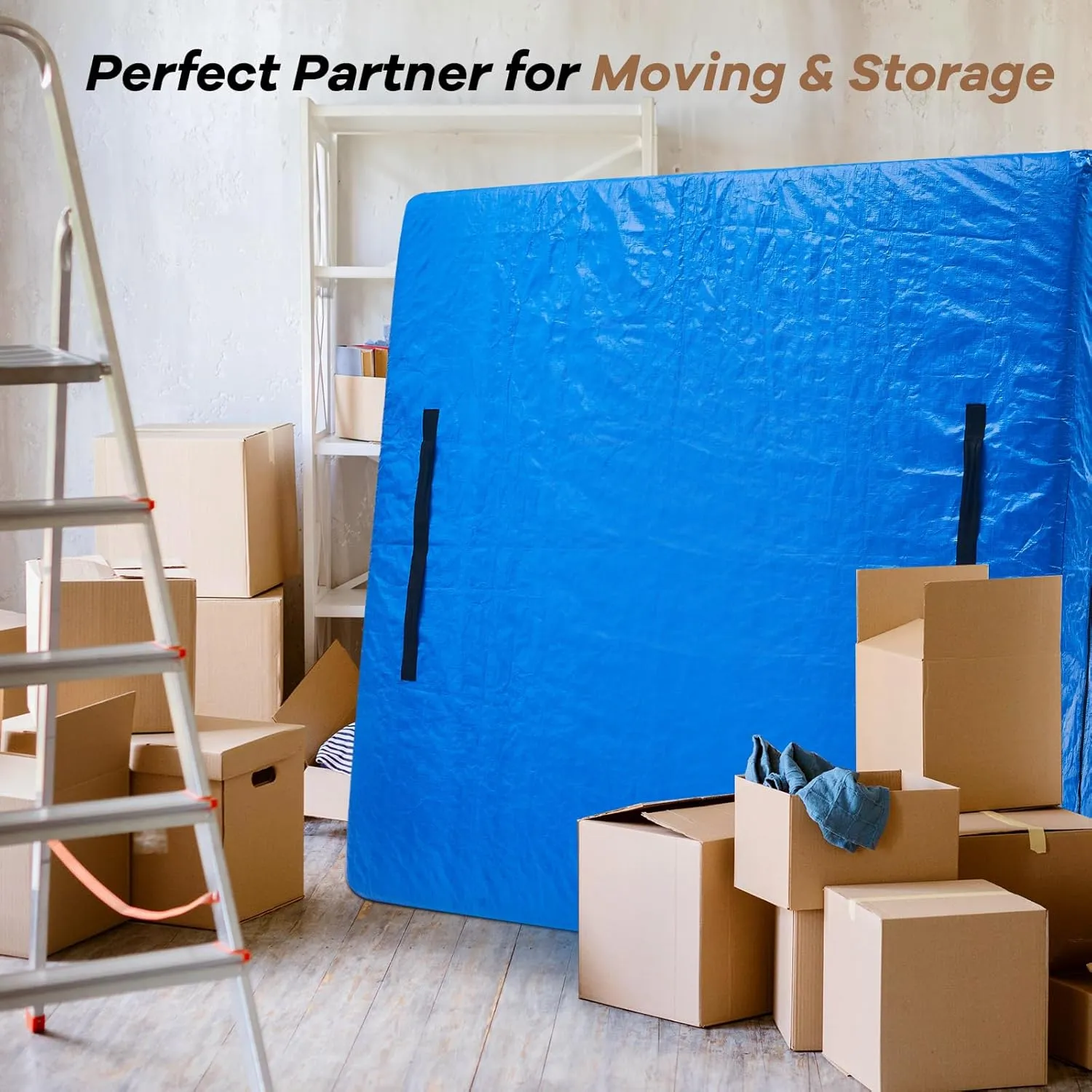 BETU Mattress Bags for Moving, Mattress Protector Waterproof Mattress Cover Full XL Size Storage Bags with 8 Heavy-Duty Handles and Zipper for Bed Extra Thick Large Reusable (82"x57"x15" Blue)