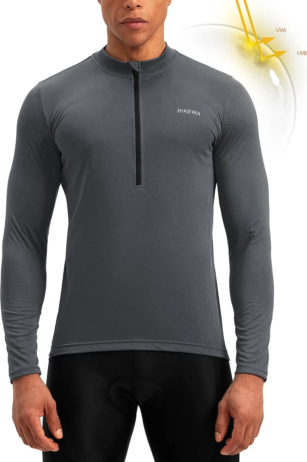 Bikewa Men's Cycling Jersey with 3 1 Rear Zipper Pockets Long Sleeve Moisture Wicking UPF 50  Half Zip Riding Bike Shirts