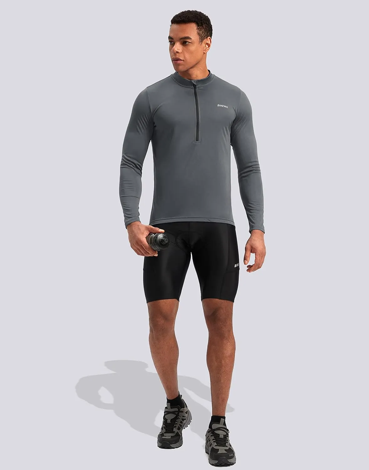 Bikewa Men's Cycling Jersey with 3 1 Rear Zipper Pockets Long Sleeve Moisture Wicking UPF 50  Half Zip Riding Bike Shirts
