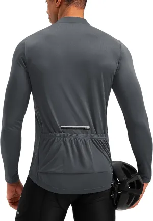 Bikewa Men's Cycling Jersey with 3 1 Rear Zipper Pockets Long Sleeve Moisture Wicking UPF 50  Half Zip Riding Bike Shirts
