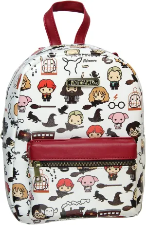 Bioworld Harry Potter Allover Chibi Character Pattern Faux Leather Tote Bag Mini Backpack