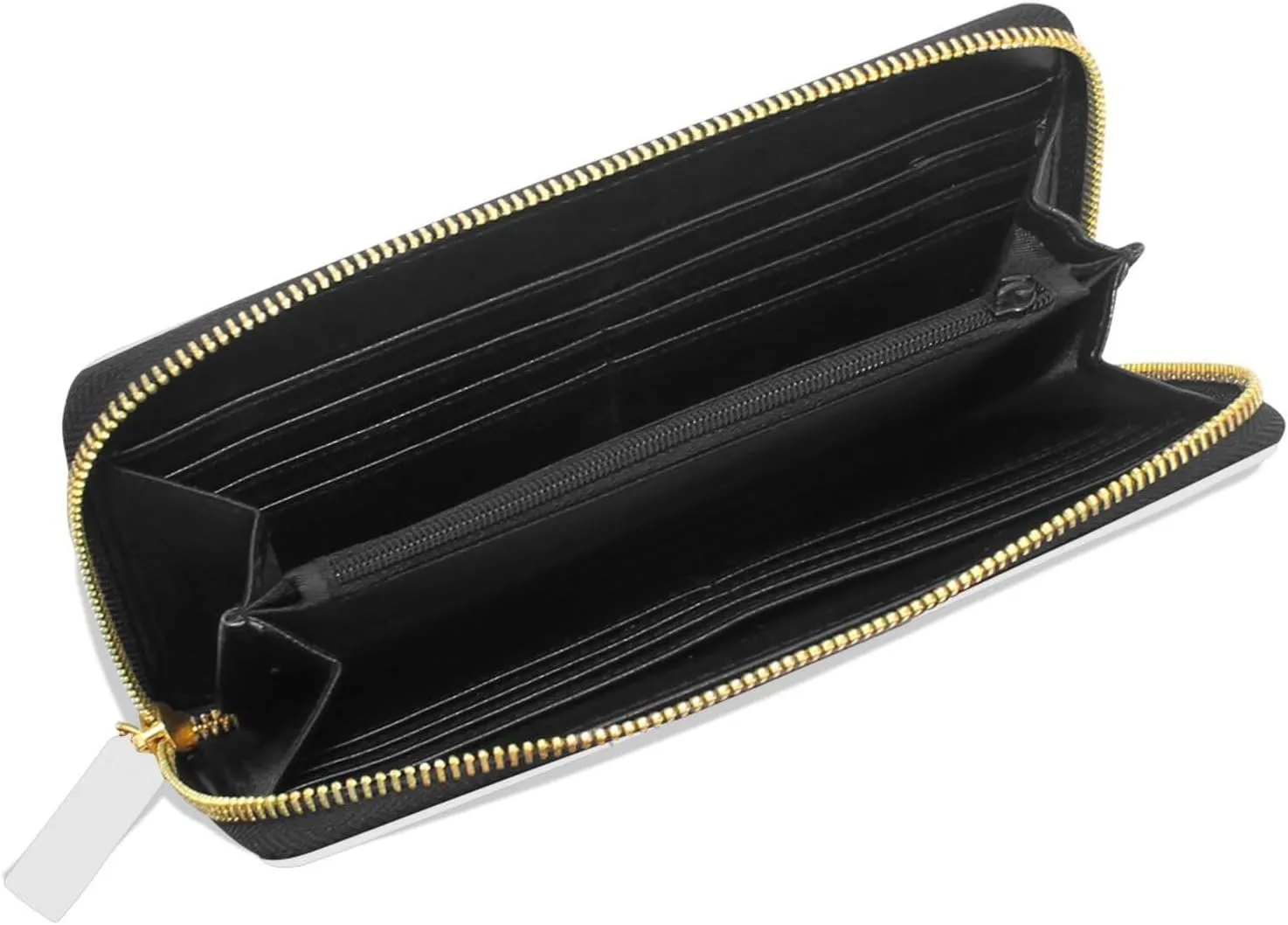 Black Cartoon Cat Scratching the Wall on White Leather Long Wallet Organizer with Zipper Purse Clutch Bag for Women Men Key Card Coin Passport Checkbook 8 x 4 inch
