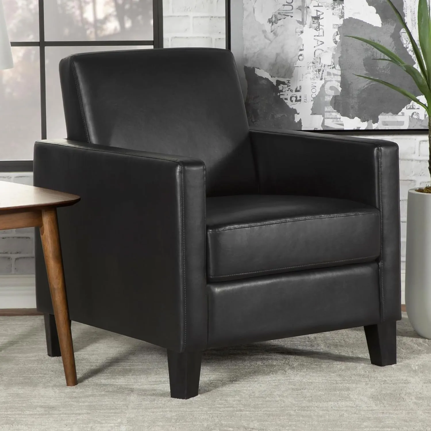 Black Cushion Back Upholstered Accent Chair, Clean Design with Track Arms, Comfortable Support for Modern Living Room