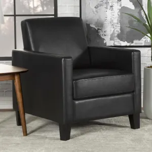 Black Cushion Back Upholstered Accent Chair, Clean Design with Track Arms, Comfortable Support for Modern Living Room