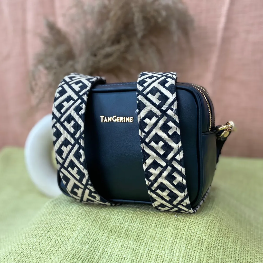 Black Dual Compartment Sling Bag with Black T-Shape Belt   Big & Small Wallet Combo