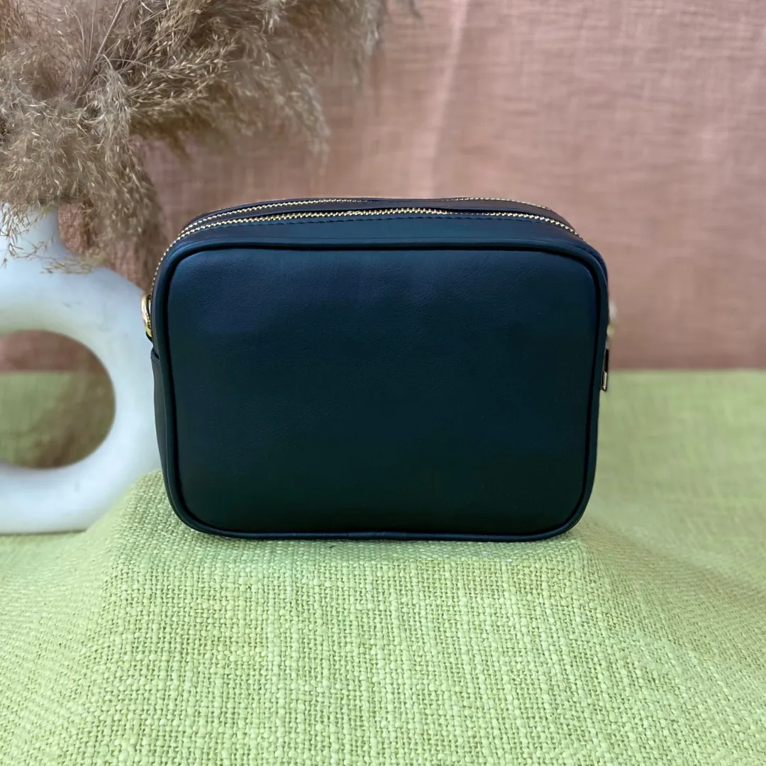 Black Dual Compartment Sling Bag with Black T-Shape Belt   Big & Small Wallet Combo