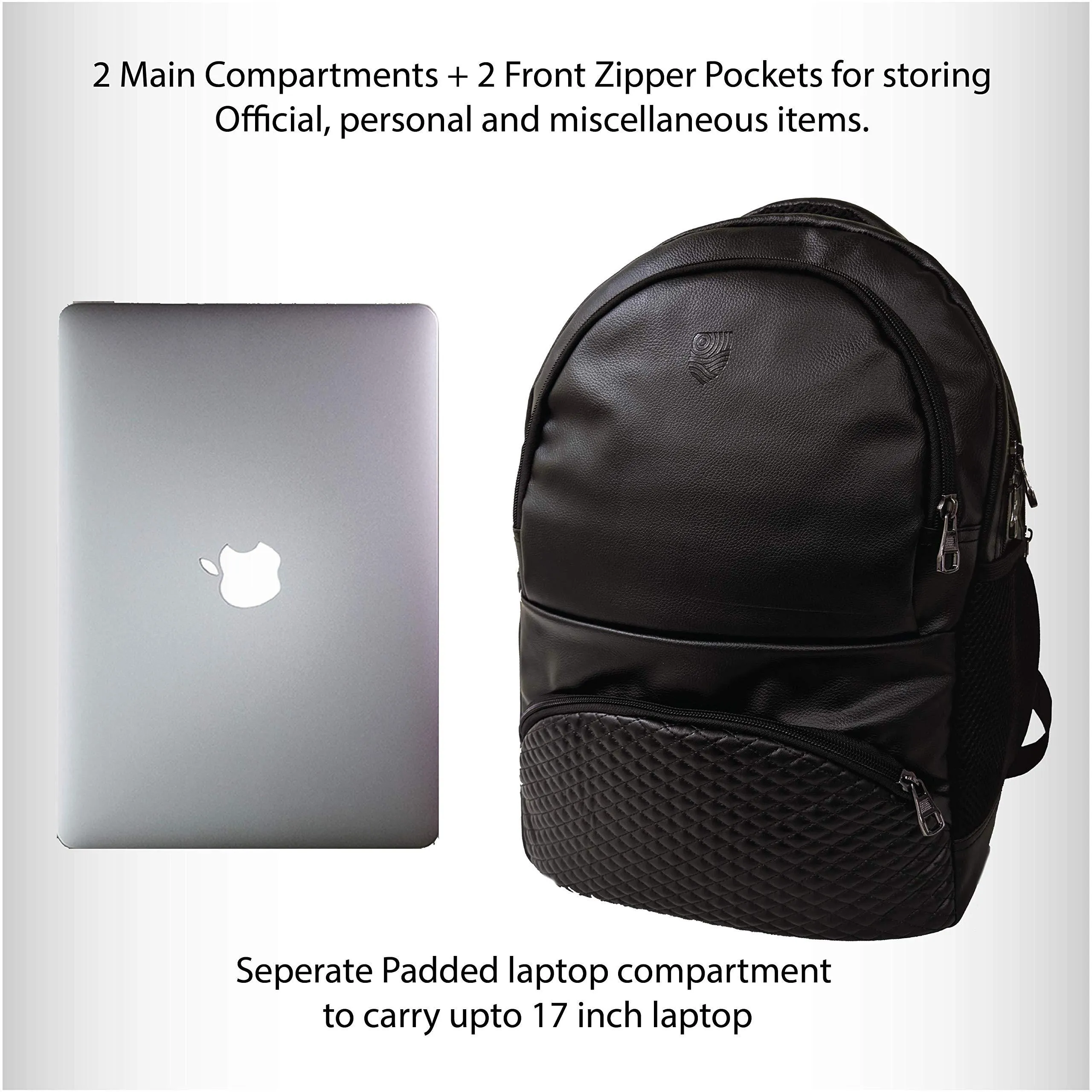 Black German Faux Leather 17 inches Laptop Backpack