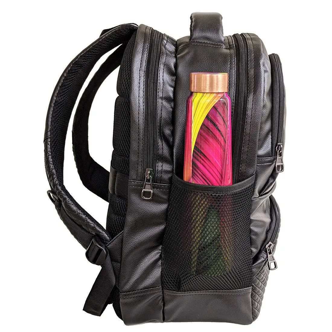 Black German Faux Leather 17 inches Laptop Backpack