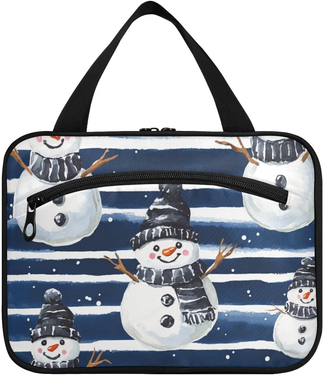 Black Gingerbread Snowman Royal Blue Striped Cartoon Cute hanging toiletry travel bag for women with hook, designer essentials toiletries bag for dad gym bolso para maquillaje de mujer L
