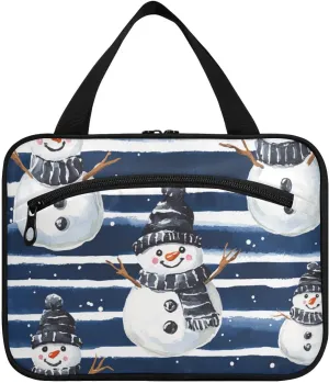 Black Gingerbread Snowman Royal Blue Striped Cartoon Cute hanging toiletry travel bag for women with hook, designer essentials toiletries bag for dad gym bolso para maquillaje de mujer L