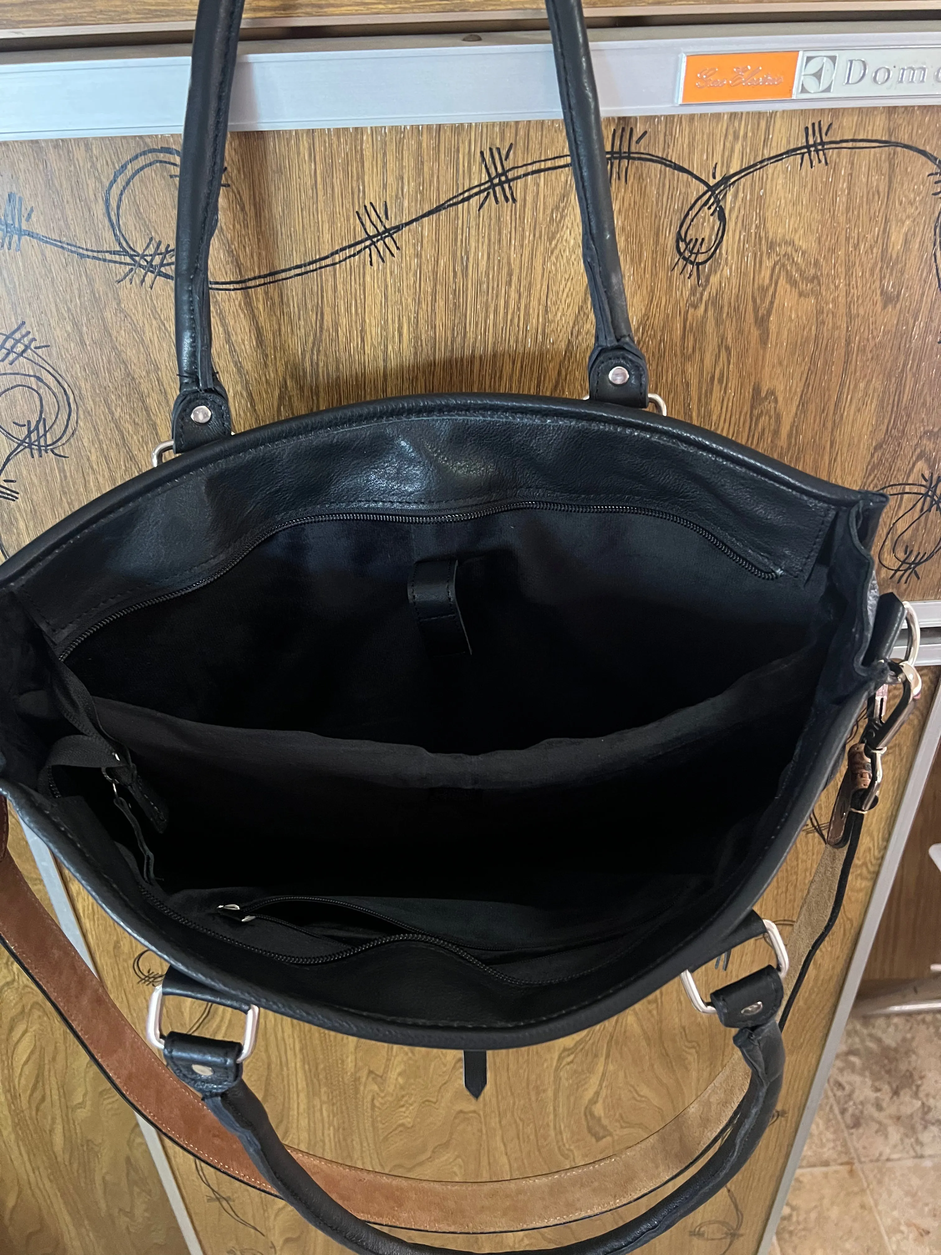 Black leather laptop case/tote