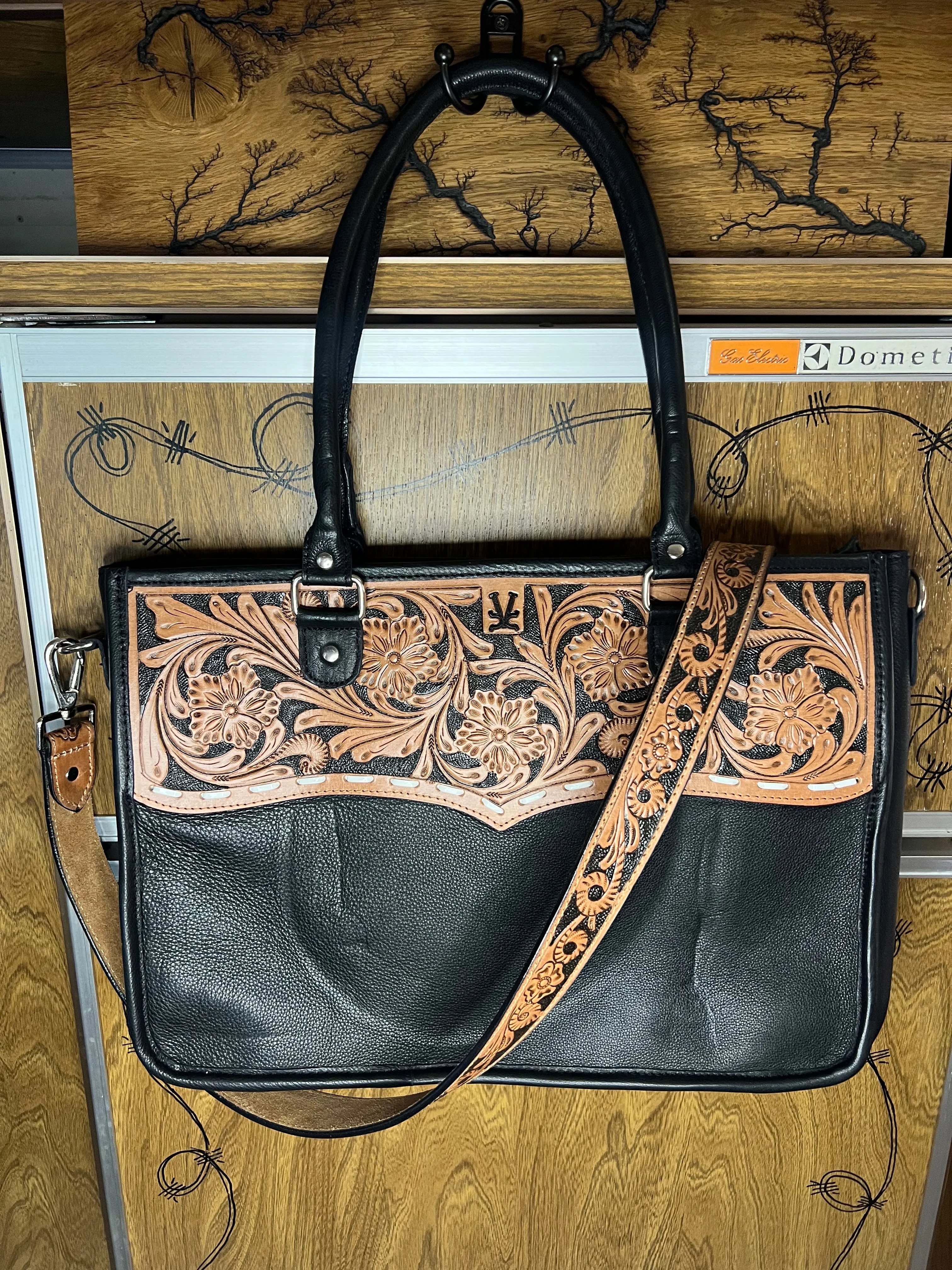 Black leather laptop case/tote