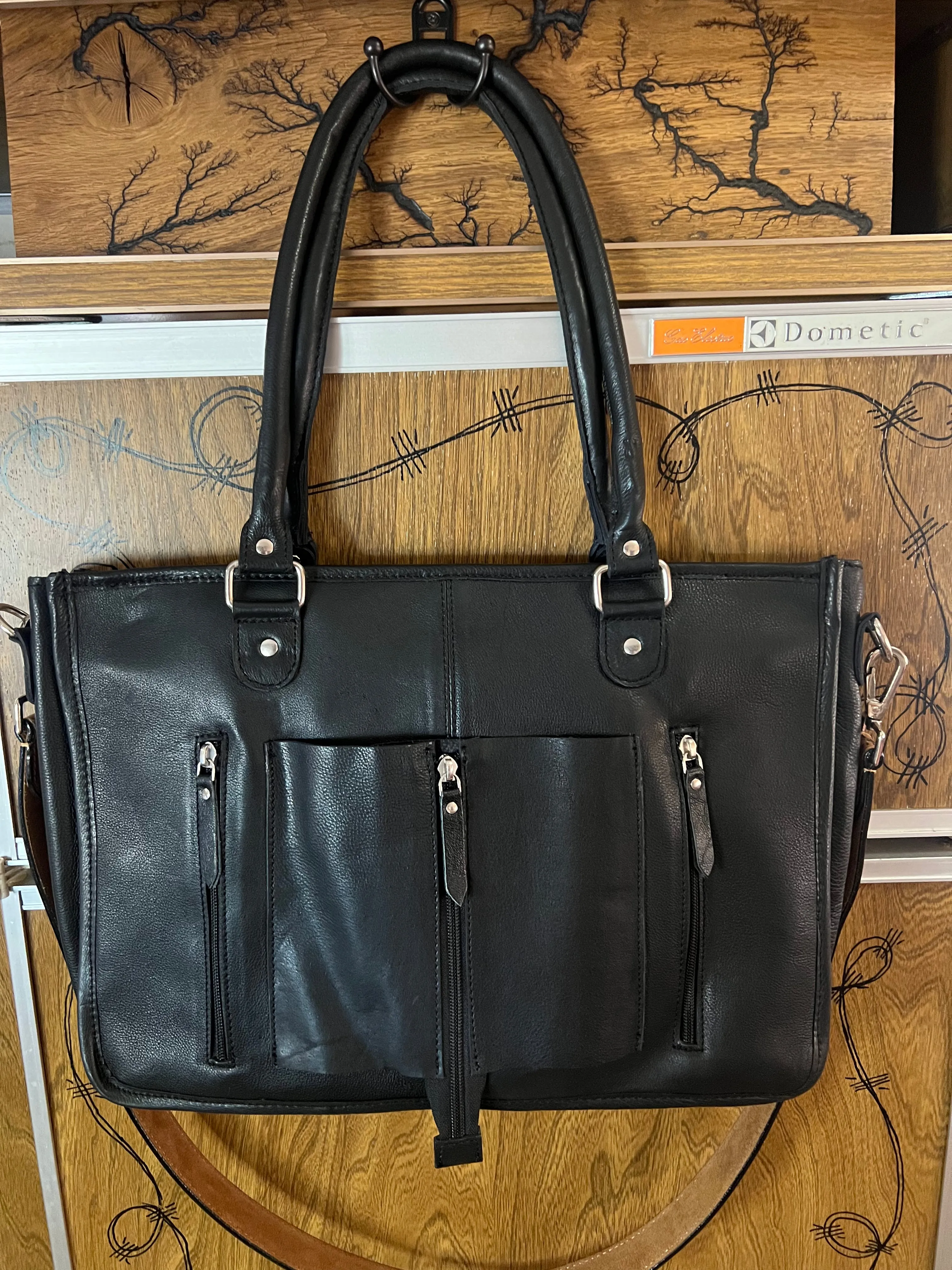 Black leather laptop case/tote