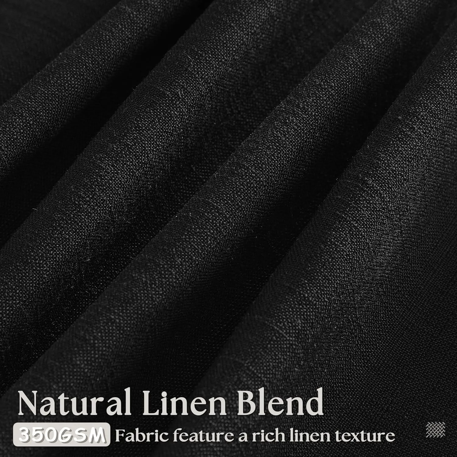 Black Linen Curtains Pinch Pleated 84 Inches Long for Living Room Bedroom Pleat with Rings Back Tab Semi Sheer Curtains 84 Inch Length 2 Panels Set Light Filtering Farmhouse Rustic Drapes
