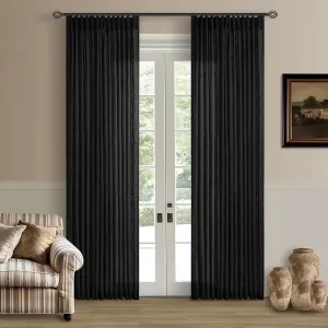 Black Linen Curtains Pinch Pleated 84 Inches Long for Living Room Bedroom Pleat with Rings Back Tab Semi Sheer Curtains 84 Inch Length 2 Panels Set Light Filtering Farmhouse Rustic Drapes