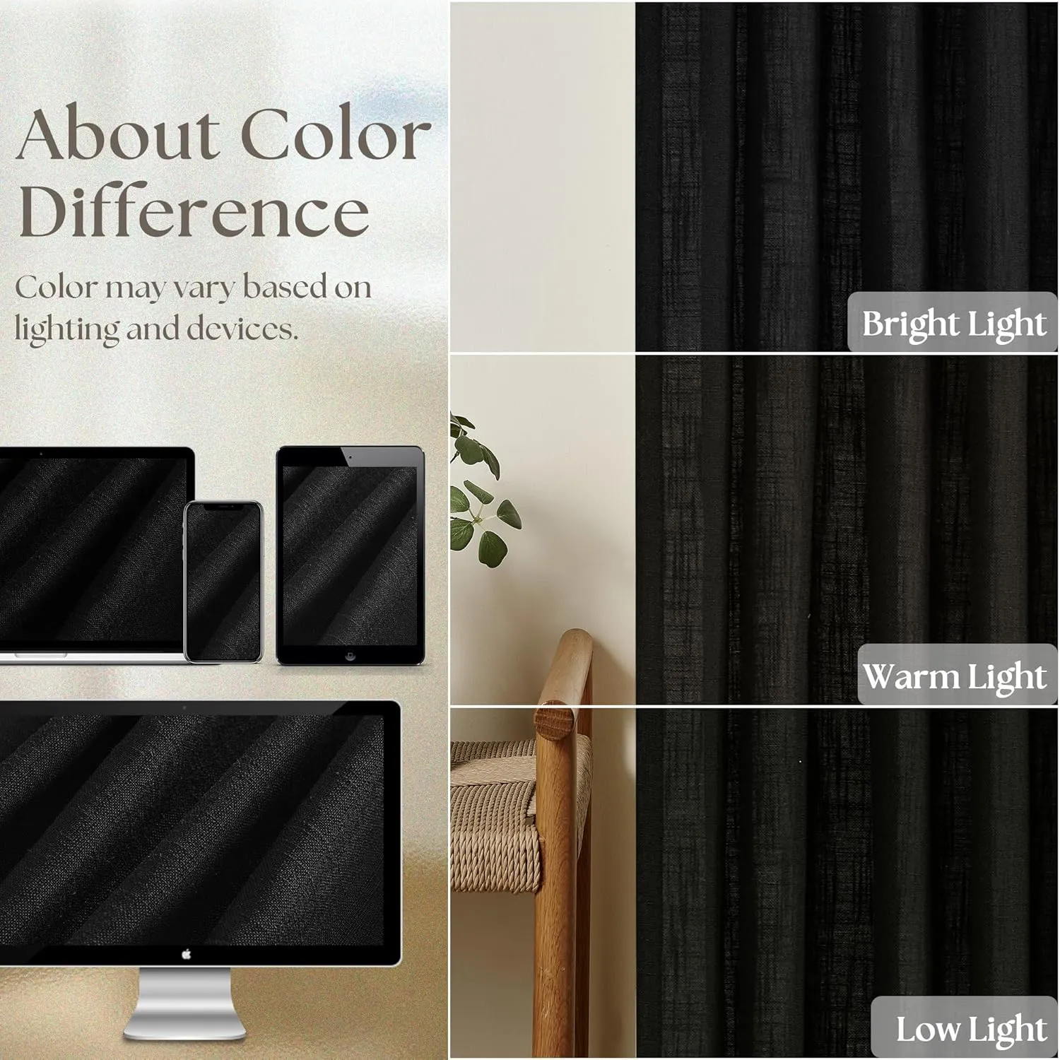 Black Linen Curtains Pinch Pleated 84 Inches Long for Living Room Bedroom Pleat with Rings Back Tab Semi Sheer Curtains 84 Inch Length 2 Panels Set Light Filtering Farmhouse Rustic Drapes