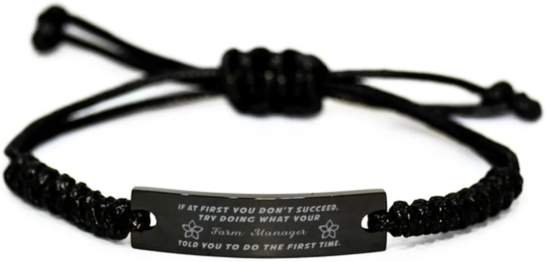 Black Stainless Steel Handmade Bracelets Adjustable Cord Inspirational, Farm Manager If at first you don't succeed, try doing what your athletic trainer told you to do the first time.
