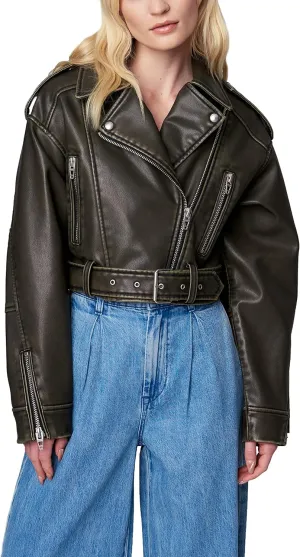 [BLANKNYC] womens Oversized Vegan Leather Moto Jacket