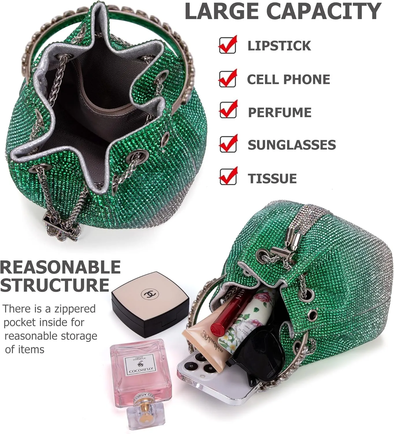 Bling Crystal Rhinestone Purse for Women Sparkly Clutch Handbag Crossbody Bag for Evening Wedding Party Prom
